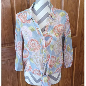 Harvè Benard Women's Tie Front Floral Blouse Size Medium